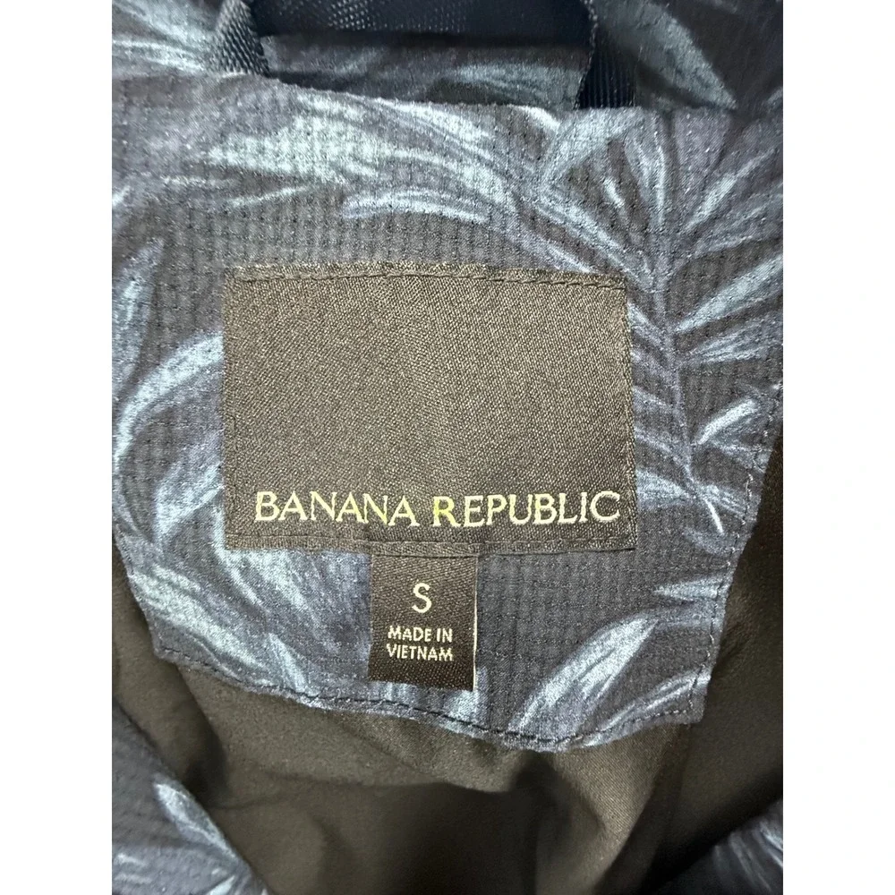 Banana Republic Jacket Mens Small Blue‎ Tropical Leaf Print Hooded Full Zip